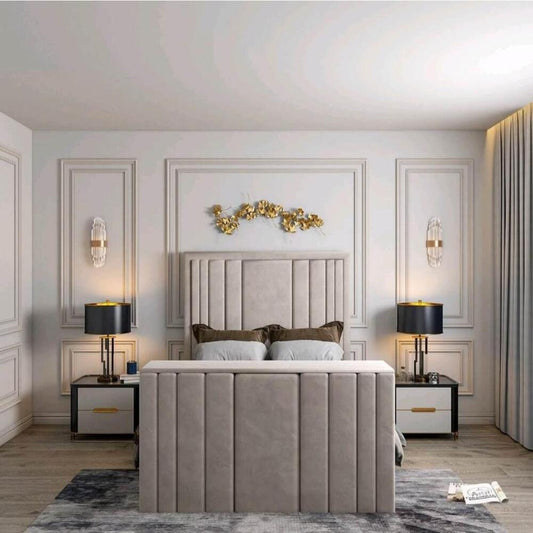 Elegant bedroom setup with upholstered frame and side lamps, perfect example of a stylish room using a single bed size layout.